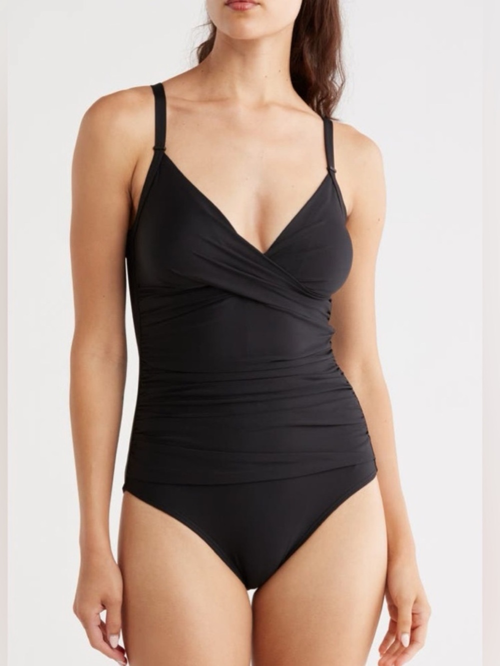 DKNY Women’s Twist Front Tummy Control One-Piece Black Swimsuit NWT - Picture 5 of 10